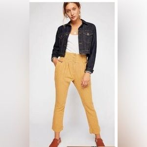 Free People Mustard & Cream Stripped Trousers